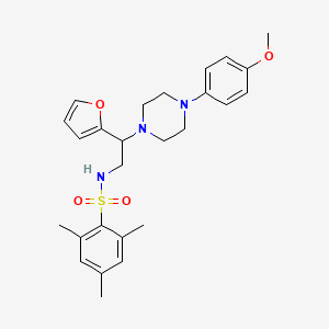 molecular formula C26H33N3O4S B2806845 N-(2-(furan-2-yl)-2-(4-(4-methoxyphenyl)piperazin-1-yl)ethyl)-2,4,6-trimethylbenzenesulfonamide CAS No. 877648-99-2