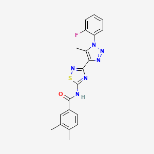 molecular formula C20H17FN6OS B2806847 N-{3-[1-(2-fluorophenyl)-5-methyl-1H-1,2,3-triazol-4-yl]-1,2,4-thiadiazol-5-yl}-3,4-dimethylbenzamide CAS No. 895113-11-8