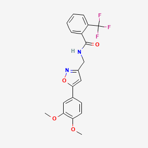 molecular formula C20H17F3N2O4 B2806848 N-((5-(3,4-dimethoxyphenyl)isoxazol-3-yl)methyl)-2-(trifluoromethyl)benzamide CAS No. 952970-39-7