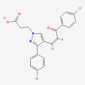 molecular formula C21H16BrClN2O3 B2806856 (Z)-3-(3-(4-bromophenyl)-4-(3-(4-chlorophenyl)-3-oxoprop-1-en-1-yl)-1H-pyrazol-1-yl)propanoic acid CAS No. 882230-21-9