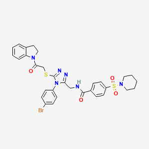 molecular formula C31H31BrN6O4S2 B2806859 N-((4-(4-bromophenyl)-5-((2-(indolin-1-yl)-2-oxoethyl)thio)-4H-1,2,4-triazol-3-yl)methyl)-4-(piperidin-1-ylsulfonyl)benzamide CAS No. 310449-68-4