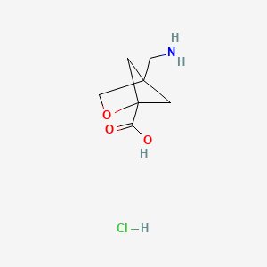 molecular formula C7H12ClNO3 B2806878 4-(氨甲基)-2-氧代-2-氧杂环丙烷-1-羧酸；盐酸盐 CAS No. 2445791-91-1