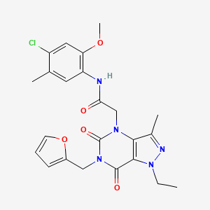 molecular formula C23H24ClN5O5 B2806881 N-(4-chloro-2-methoxy-5-methylphenyl)-2-(1-ethyl-6-(furan-2-ylmethyl)-3-methyl-5,7-dioxo-6,7-dihydro-1H-pyrazolo[4,3-d]pyrimidin-4(5H)-yl)acetamide CAS No. 1190002-88-0