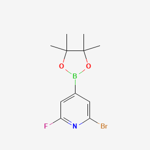 molecular formula C11H14BBrFNO2 B2806896 2-Bromo-6-fluoro-4-(4,4,5,5-tetramethyl-1,3,2-dioxaborolan-2-YL)pyridine CAS No. 2223035-36-5