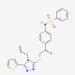 molecular formula C23H20N4O3S3 B2806902 N-[4-[2-[(4-prop-2-enyl-5-thiophen-2-yl-1,2,4-triazol-3-yl)sulfanyl]acetyl]phenyl]benzenesulfonamide CAS No. 488823-86-5