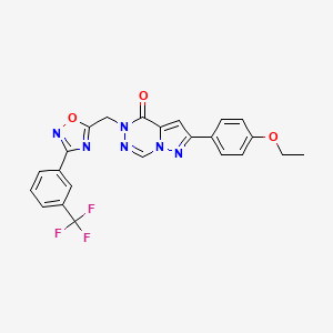 molecular formula C23H17F3N6O3 B2806906 4-({3-[(4-氯苯基)硫基]吡嘧啶-2-基}氧基)-N-(2-甲氧基苯基)苯甲酰胺 CAS No. 1251671-79-0