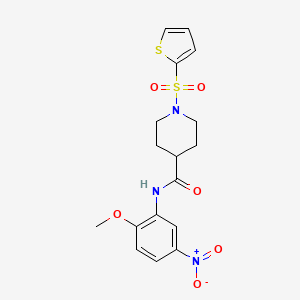 molecular formula C17H19N3O6S2 B2806919 N-(2-甲氧基-5-硝基苯基)-1-(噻吩-2-基磺酰)哌啶-4-羧酰胺 CAS No. 941941-61-3