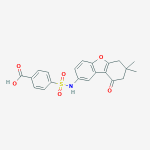 molecular formula C21H19NO6S B280692 4-[(7,7-Dimethyl-9-oxo-6,8-dihydrodibenzofuran-2-yl)sulfamoyl]benzoic acid 