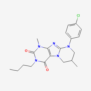 molecular formula C20H24ClN5O2 B2806937 3-butyl-9-(4-chlorophenyl)-1,7-dimethyl-6,7,8,9-tetrahydropyrimido[2,1-f]purine-2,4(1H,3H)-dione CAS No. 876151-49-4
