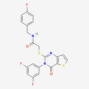 molecular formula C21H14F3N3O2S2 B2806951 2-{[3-(3,5-二氟苯基)-4-氧代-3,4-二氢噻吩并[3,2-d]嘧啶-2-基]硫代}-N-(4-氟苯甲基)乙酰胺 CAS No. 1260631-88-6