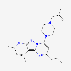 molecular formula C22H30N6 B2806962 11,13-Dimethyl-6-[4-(2-methylprop-2-en-1-yl)piperazin-1-yl]-4-propyl-3,7,8,10-tetraazatricyclo[7.4.0.0^{2,7}]trideca-1,3,5,8,10,12-hexaene CAS No. 902313-79-5