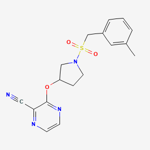 molecular formula C17H18N4O3S B2806966 3-((1-((3-甲基苯甲基)磺酰基)吡咯啉-3-基)氧基)吡嘧啶-2-碳腈 CAS No. 2034397-97-0