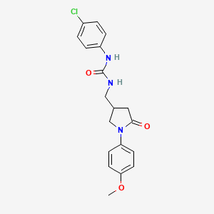 molecular formula C19H20ClN3O3 B2806967 1-(4-氯苯基)-3-((1-(4-甲氧基苯基)-5-氧代吡咯啉-3-基)甲基)脲 CAS No. 946292-16-6