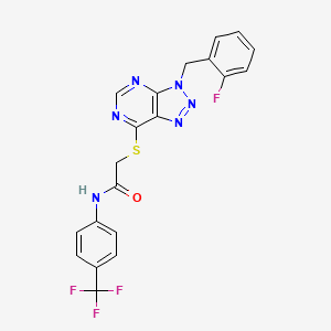 molecular formula C20H14F4N6OS B2806968 2-((3-(2-氟苯甲基)-3H-[1,2,3]三唑并[4,5-d]嘧啶-7-基)硫)-N-(4-(三氟甲基)苯基)乙酰胺 CAS No. 863458-73-5