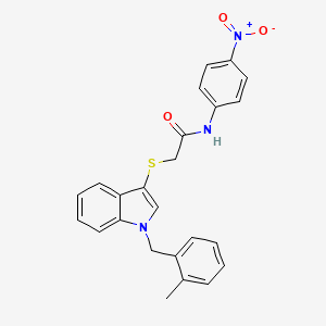 molecular formula C24H21N3O3S B2806970 2-[1-[(2-甲基苯基)甲基]吲哚-3-基]硫代-N-(4-硝基苯基)乙酰胺 CAS No. 919716-36-2