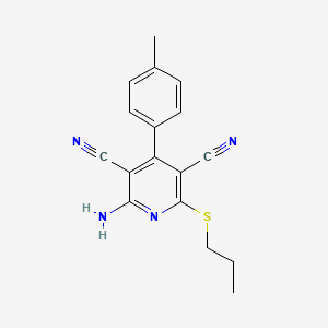 molecular formula C17H16N4S B2806992 2-Amino-6-(propylthio)-4-(p-tolyl)pyridine-3,5-dicarbonitrile CAS No. 476318-84-0
