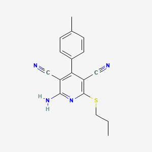 molecular formula C17H16N4S B2806992 2-氨基-6-(丙硫基)-4-(对甲苯基)吡啶-3,5-二羧腈 CAS No. 476318-84-0