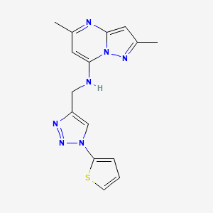 molecular formula C15H15N7S B2807007 2,5-Dimethyl-N-[(1-thiophen-2-yltriazol-4-yl)methyl]pyrazolo[1,5-a]pyrimidin-7-amine CAS No. 2415462-36-9