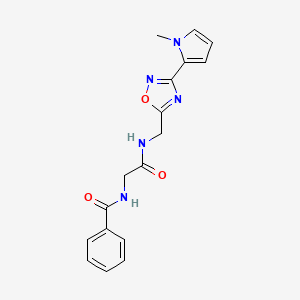molecular formula C17H17N5O3 B2807008 N-(2-(((3-(1-methyl-1H-pyrrol-2-yl)-1,2,4-oxadiazol-5-yl)methyl)amino)-2-oxoethyl)benzamide CAS No. 2034508-90-0