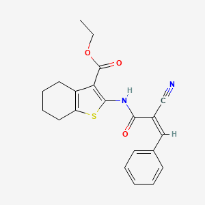 molecular formula C21H20N2O3S B2807010 (Z)-ethyl 2-(2-cyano-3-phenylacrylamido)-4,5,6,7-tetrahydrobenzo[b]thiophene-3-carboxylate CAS No. 1321779-30-9