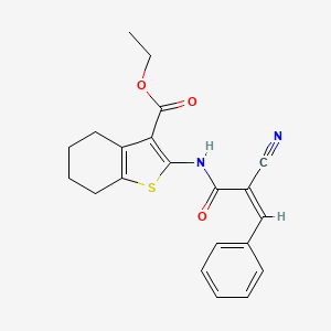 molecular formula C21H20N2O3S B2807010 (Z)-乙酸 2-(2-氰-3-苯基丙烯酰胺)-4,5,6,7-四氢苯并[b]噻吩-3-羧酸酯 CAS No. 1321779-30-9