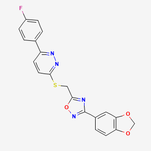 molecular formula C20H13FN4O3S B2807017 3-(Benzo[d][1,3]dioxol-5-yl)-5-(((6-(4-fluorophenyl)pyridazin-3-yl)thio)methyl)-1,2,4-oxadiazole CAS No. 1111316-64-3