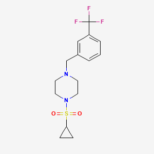 molecular formula C15H19F3N2O2S B2807028 1-Cyclopropylsulfonyl-4-[[3-(trifluoromethyl)phenyl]methyl]piperazine CAS No. 2415574-04-6