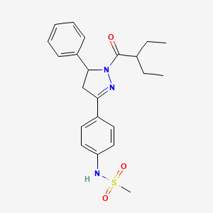 molecular formula C22H27N3O3S B2807040 N-[4-[2-(2-ethyl-1-oxobutyl)-3-phenyl-3,4-dihydropyrazol-5-yl]phenyl]methanesulfonamide CAS No. 851718-40-6