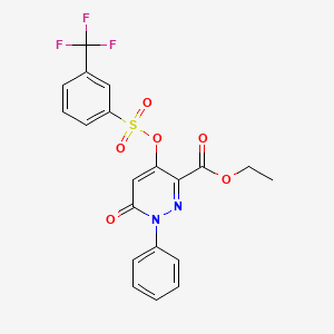 molecular formula C20H15F3N2O6S B2807051 Ethyl 6-oxo-1-phenyl-4-(((3-(trifluoromethyl)phenyl)sulfonyl)oxy)-1,6-dihydropyridazine-3-carboxylate CAS No. 899728-57-5