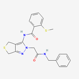 molecular formula C22H22N4O2S2 B2807058 N-(2-(2-(benzylamino)-2-oxoethyl)-4,6-dihydro-2H-thieno[3,4-c]pyrazol-3-yl)-2-(methylthio)benzamide CAS No. 1105249-53-3