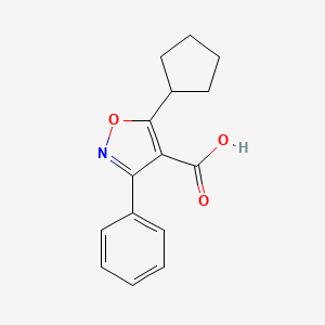 molecular formula C15H15NO3 B2807059 5-Cyclopentyl-3-phenyl-1,2-oxazole-4-carboxylic acid CAS No. 1985536-79-5