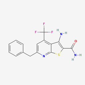 molecular formula C16H12F3N3OS B2807143 3-Amino-6-benzyl-4-(trifluoromethyl)thieno[2,3-b]pyridine-2-carboxamide CAS No. 723748-35-4