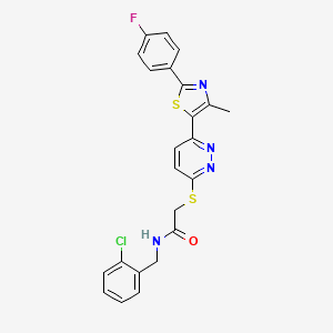 molecular formula C23H18ClFN4OS2 B2807165 N-(2-chlorobenzyl)-2-((6-(2-(4-fluorophenyl)-4-methylthiazol-5-yl)pyridazin-3-yl)thio)acetamide CAS No. 923679-99-6