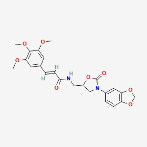 molecular formula C23H24N2O8 B2807168 (E)-N-((3-(benzo[d][1,3]dioxol-5-yl)-2-oxooxazolidin-5-yl)methyl)-3-(3,4,5-trimethoxyphenyl)acrylamide CAS No. 954605-62-0