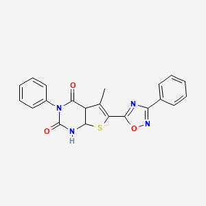 molecular formula C21H14N4O3S B2807176 5-methyl-3-phenyl-6-(3-phenyl-1,2,4-oxadiazol-5-yl)-1H,2H,3H,4H-thieno[2,3-d]pyrimidine-2,4-dione CAS No. 1352940-86-3