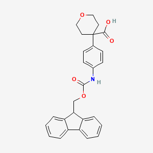 molecular formula C27H25NO5 B2807192 4-[4-(9H-Fluoren-9-ylmethoxycarbonylamino)phenyl]oxane-4-carboxylic acid CAS No. 2354216-78-5