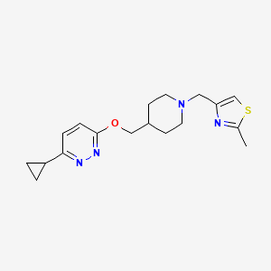 molecular formula C18H24N4OS B2807195 4-[[4-[(6-Cyclopropylpyridazin-3-yl)oxymethyl]piperidin-1-yl]methyl]-2-methyl-1,3-thiazole CAS No. 2320889-49-2