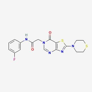 molecular formula C17H16FN5O2S2 B2807210 N-(3-fluorophenyl)-2-(7-oxo-2-thiomorpholinothiazolo[4,5-d]pyrimidin-6(7H)-yl)acetamide CAS No. 1223845-69-9