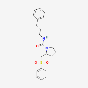 molecular formula C21H26N2O3S B2807211 N-(3-phenylpropyl)-2-((phenylsulfonyl)methyl)pyrrolidine-1-carboxamide CAS No. 1448052-25-2