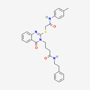 molecular formula C29H30N4O3S B2807218 4-(4-氧代-2-((2-氧代-2-(对甲苯氨基)乙基)硫)喹唑啉-3(4H)-基)-N-苯乙基丁酰胺 CAS No. 451465-06-8