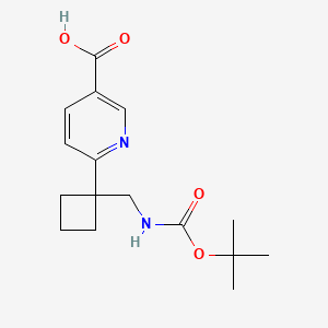B2807225 6-[1-({[(Tert-butoxy)carbonyl]amino}methyl)cyclobutyl]pyridine-3-carboxylic acid CAS No. 2172563-13-0