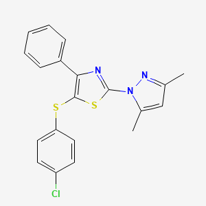 molecular formula C20H16ClN3S2 B2807244 4-chlorophenyl 2-(3,5-dimethyl-1H-pyrazol-1-yl)-4-phenyl-1,3-thiazol-5-yl sulfide CAS No. 956624-80-9