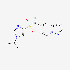 molecular formula C13H15N5O2S B2807250 1-isopropyl-N-(pyrazolo[1,5-a]pyridin-5-yl)-1H-imidazole-4-sulfonamide CAS No. 2034587-17-0