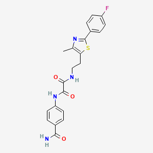 molecular formula C21H19FN4O3S B2807264 N1-(4-carbamoylphenyl)-N2-(2-(2-(4-fluorophenyl)-4-methylthiazol-5-yl)ethyl)oxalamide CAS No. 946375-07-1