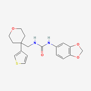 molecular formula C18H20N2O4S B2807273 1-(benzo[d][1,3]dioxol-5-yl)-3-((4-(thiophen-3-yl)tetrahydro-2H-pyran-4-yl)methyl)urea CAS No. 2320900-07-8