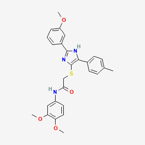 molecular formula C27H27N3O4S B2807280 N-(3,4-Dimethoxyphenyl)-2-{[2-(3-methoxyphenyl)-5-(4-methylphenyl)-1H-imidazol-4-YL]sulfanyl}acetamide CAS No. 865657-49-4