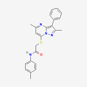 molecular formula C23H22N4OS B2807289 2-((2,5-dimethyl-3-phenylpyrazolo[1,5-a]pyrimidin-7-yl)thio)-N-(p-tolyl)acetamide CAS No. 877807-82-4