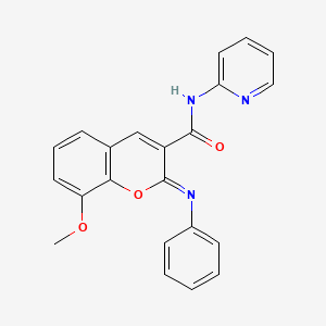 molecular formula C22H17N3O3 B2807309 (2Z)-8-methoxy-2-(phenylimino)-N-pyridin-2-yl-2H-chromene-3-carboxamide CAS No. 1261027-66-0