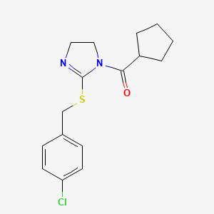 molecular formula C16H19ClN2OS B2807318 (2-((4-chlorobenzyl)thio)-4,5-dihydro-1H-imidazol-1-yl)(cyclopentyl)methanone CAS No. 851801-48-4