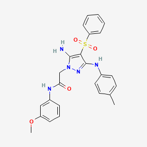 molecular formula C25H25N5O4S B2807335 2-(5-氨基-4-(苯基磺酰)-3-(对甲苯基氨基)-1H-嘧啶-1-基)-N-(3-甲氧基苯基)乙酰胺 CAS No. 1020502-30-0